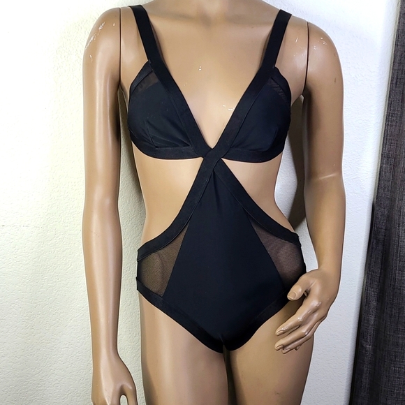 Forever 21 Other - Forever 21 One Piece Bathing Suit Size Medium Black Sexy Cut Out Mesh Detail Fun